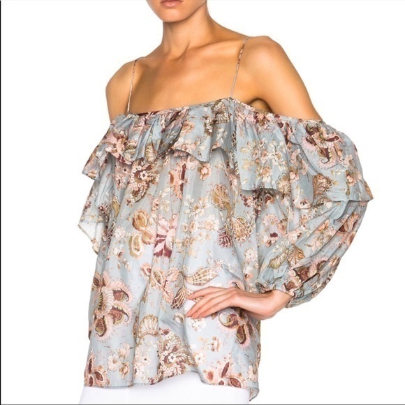 Zimmermann Tops - Zimmerman Pavilion Silk Floral floating Frill Cold Shoulder Top Size 0